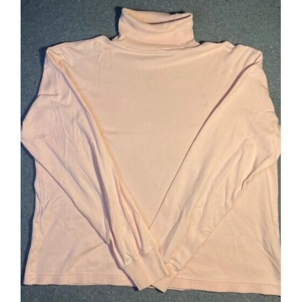 LAUREN RALPH SPORT Women's TOP pink‎ LARGE preppy LONG SLEEVE turtle neck